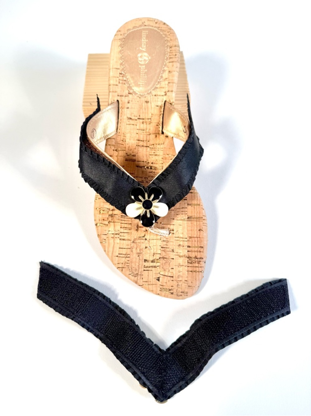 Lindsay Phillips SwitchFlops Black Cream Flower Interchangeable Straps Sz M - Picture 3 of 3